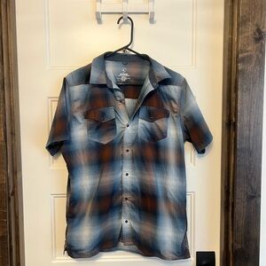 Kuhl Men's Casual Blue and Brown Button Down Shirt